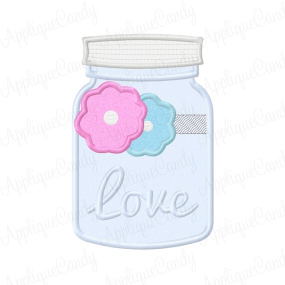 Mason Jar Love Applique Machine Embroidery Design by AppliqueCandy