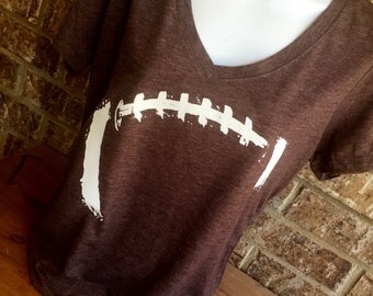 V neck Football Laces T-Shirt, football mom shirt, Short Sleeve vintage Tee, Front print only