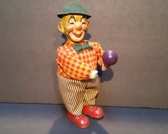 Rare Vintage Clown Wind Up Tin Toy Plays Moracca