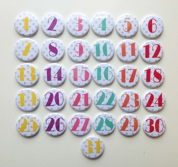 monthly calendar magnets bright colourful numbers 1 31