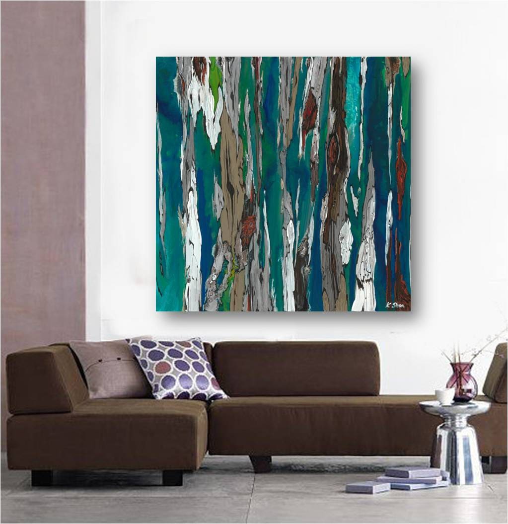 very LARGE blue teal canvas print Wall art abstract landscape