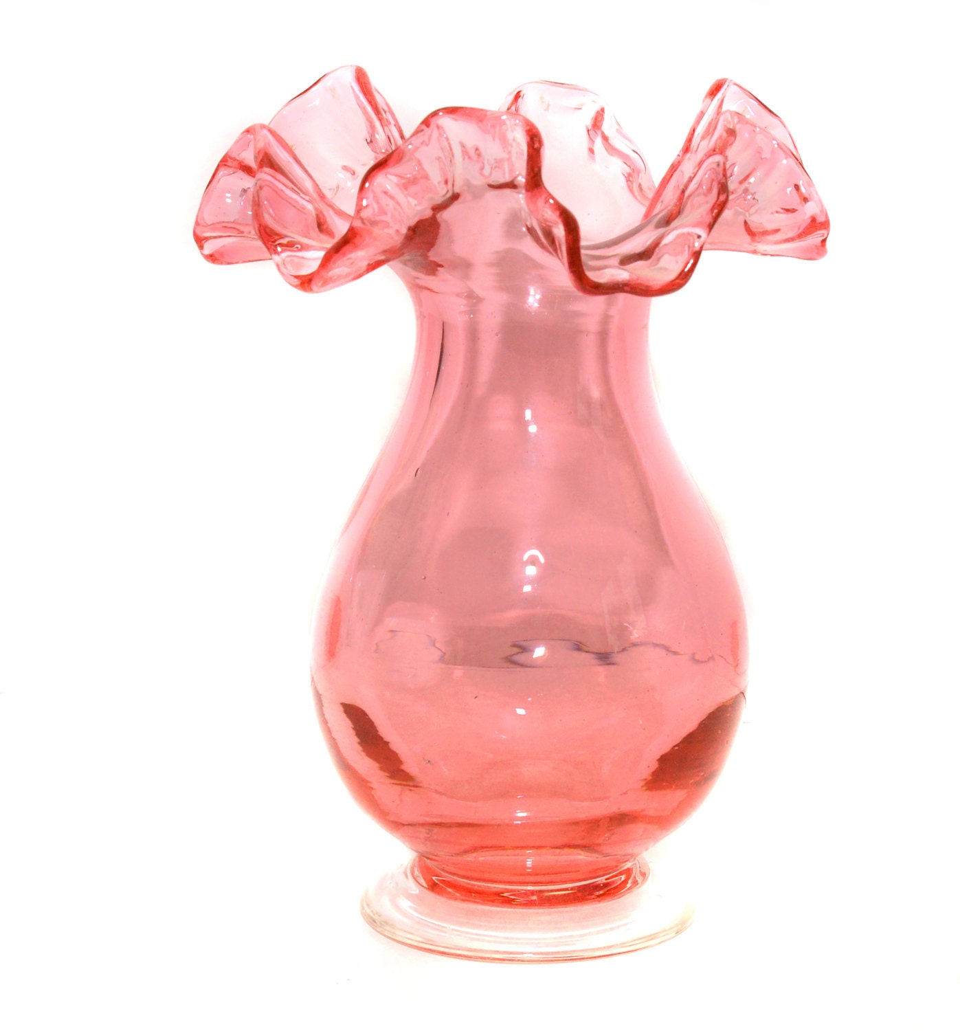 Edwardian Cranberry Glass Fluted Rim Vase Vintage by BiminiCricket
