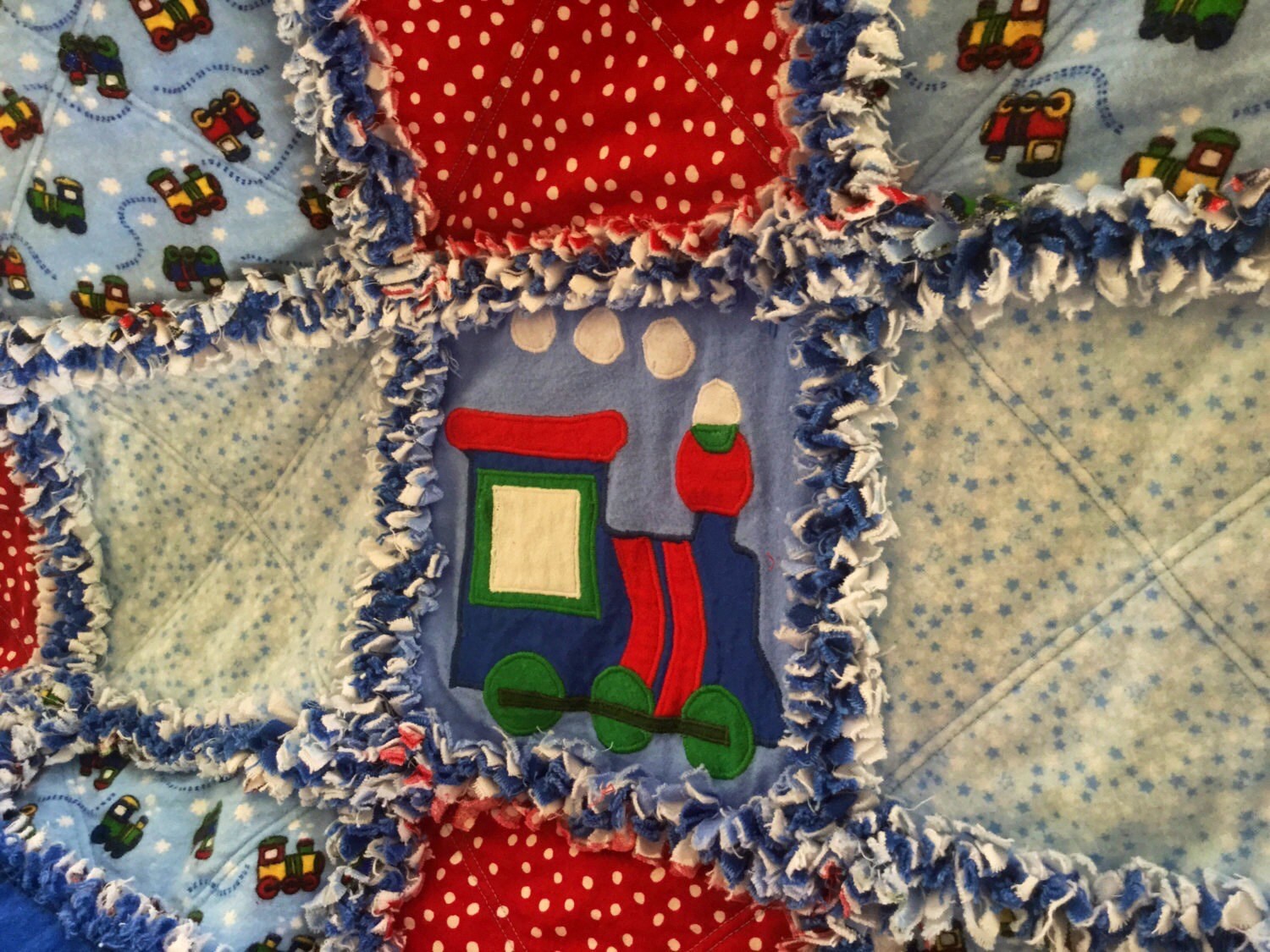 Baby Rag Quilt Applique Train Decor Baby Boy by DoodleBugsQuilts