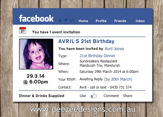 Facebook Themed Personalised Birthday Invitation with ...