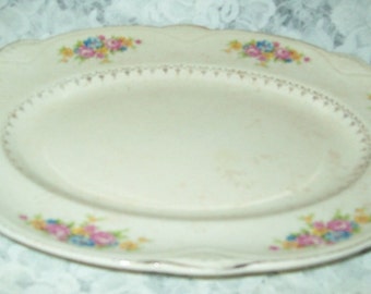 HOMER Laughlin 1942 Platter D 42 N 8 Pink Blue Yellow Flowers 11 3/4" X 9 1/4"