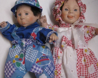 Vintage GI-GO Expression Dolls, Boy and Girl , 8" Palm Pals, Bean Bag Dolls