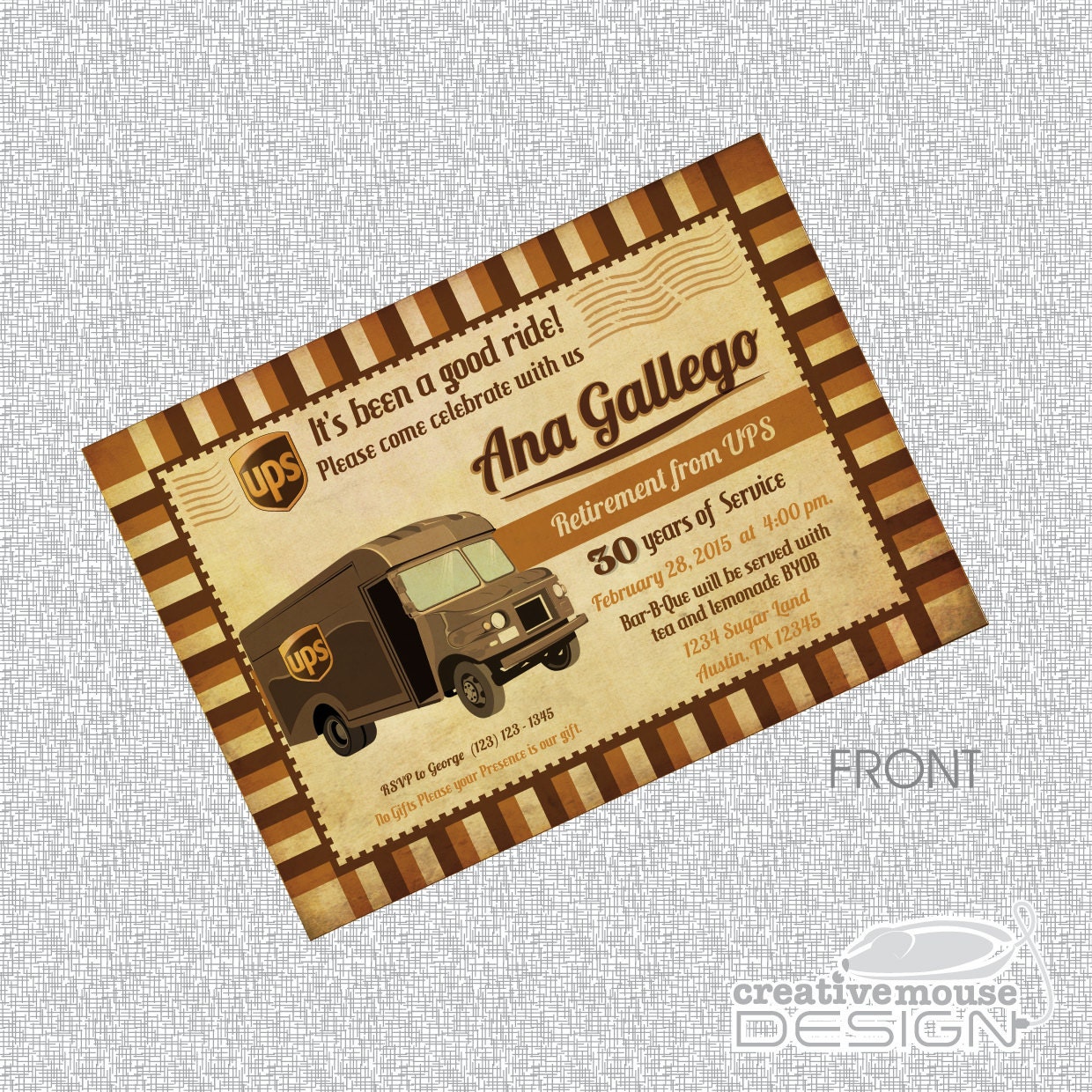 Printable Retirement Invitation UPS truck Post Card/ FILE ONLY