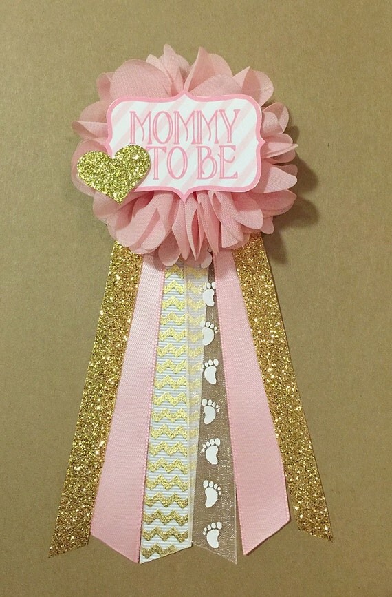 Pink and gold Baby Shower Pin Mommy to be pin Flower Ribbon