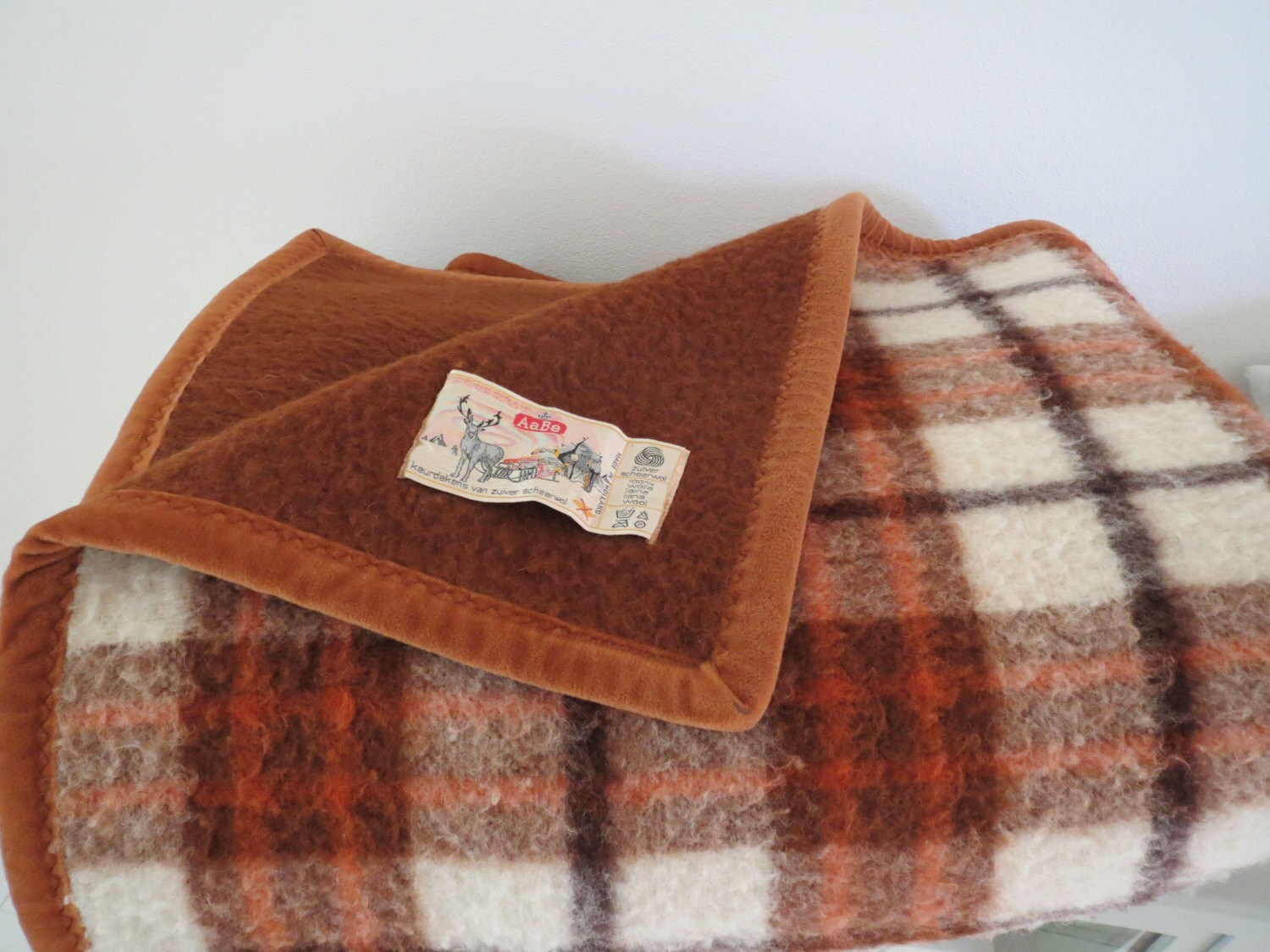 Vintage AaBe wool blanket from Holland woolen blanket brown