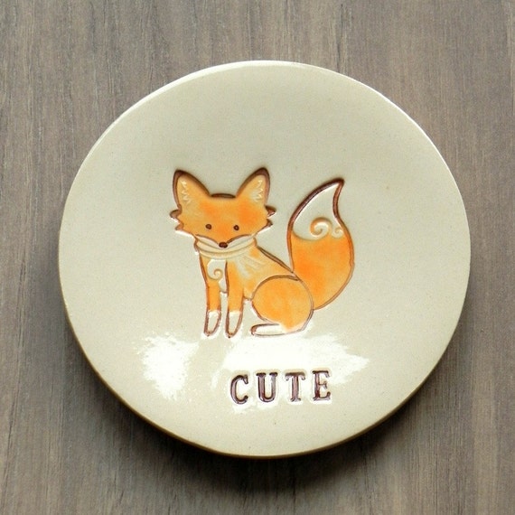 Personalized Cute Fox Plate Orange Sly Fox Pottery Ring Holder Best Friend Inspirational Gift Jewelry Dish