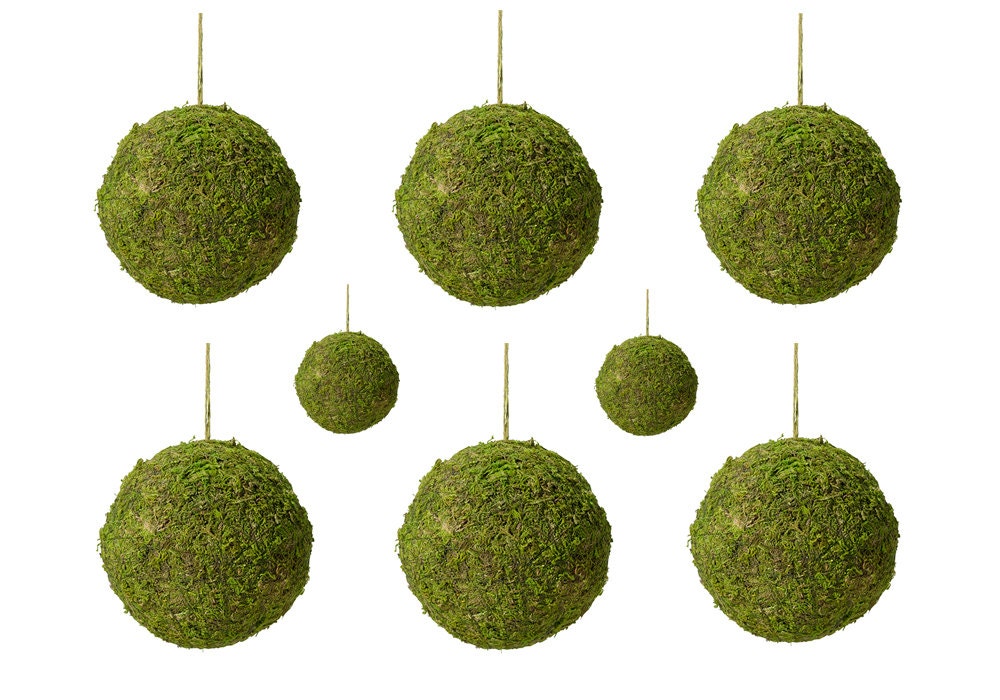 Moss Balls Set of 8 Green Moss 5 Inch Hanging Balls ideal for