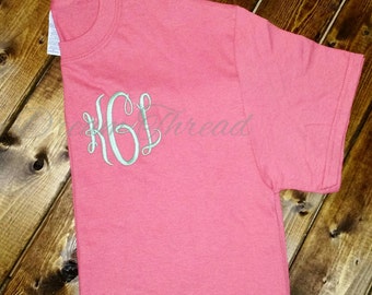 Left chest monogram T-shirt, monogram tee, girls, preppy, women, monogram shirt, gift (made to order)