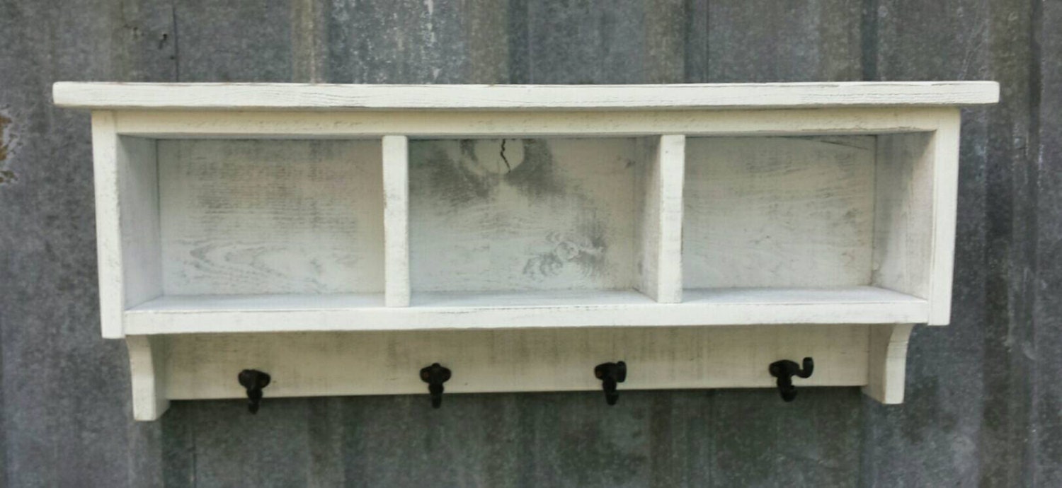 Rustic White Reclaimed Shelf Cubby Coat Rack