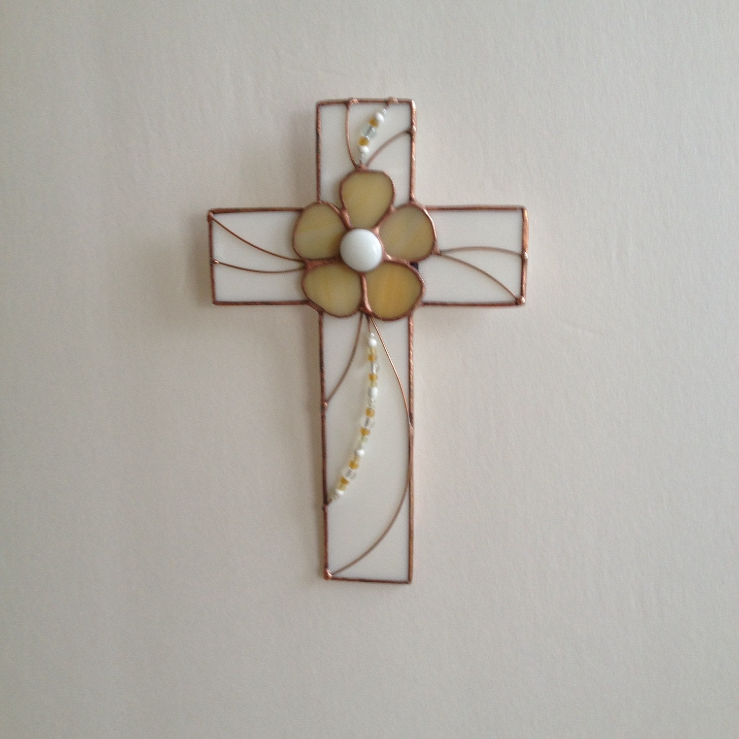 Cross Stained Glass Wall Hanging White and Cream