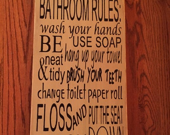 Bathroom Rules Wood Sign