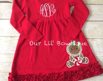 Gingerbread Christmas Shirt - Girls Christmas Dress - Gingerbread Shirt - Christmas Applique Dress - Christmas Applique Shirt - Gingerbread