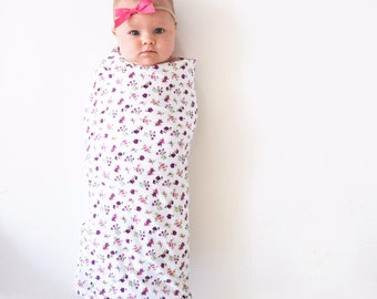 Baby girl floral blanket. Handmade. Swaddle wrap. Soft and stretchy knit fabric. Blanket size: Size 31 by 40 inches. By Lippy brand. Girl.