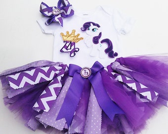 3 Piece Rarity My Pony Inspired Tutu Set, Rarity Birthday 3 pc outfit, My Little Pony Tutu set