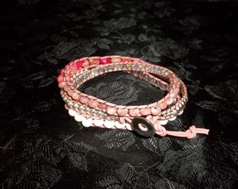 Pretty in Pink Leather Wrap Bracelet
