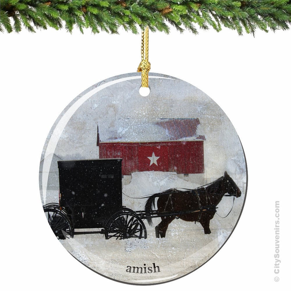amish christmas ornament with horse and buggy and by amish christmas ornament with horse and buggy and by