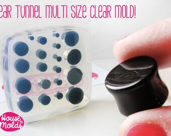 10 Sizes - Ear Tunnel Clear Silicone Mold, transparent Mold with 20 cavityes-Multisize Ear plugs gauges from 2mm to 15 mm diameter-
