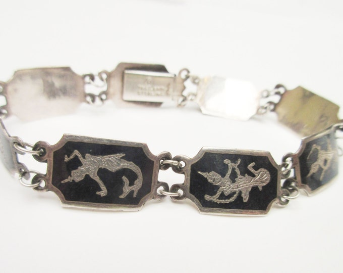 Siam Sterling Link Bracelet -Silver Black -Neillo Enamel -