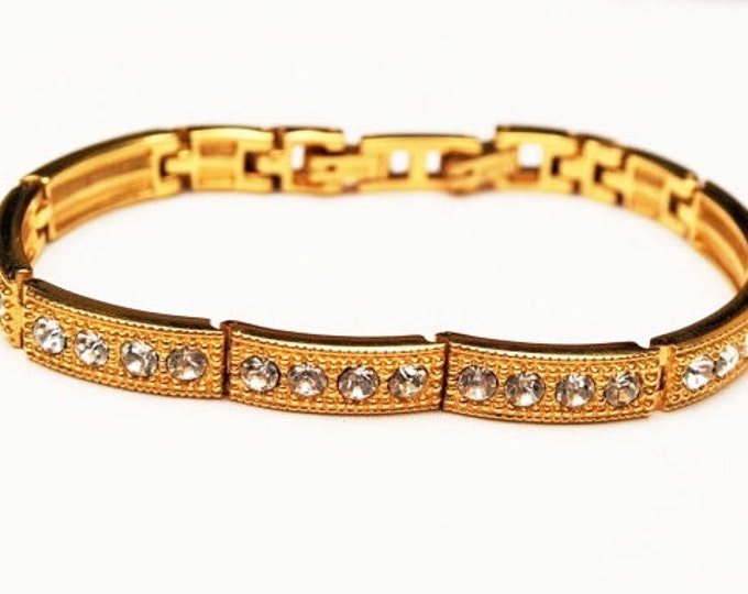 Rhinestone Link Bracelet - gold link bangle -Tennis bracelet