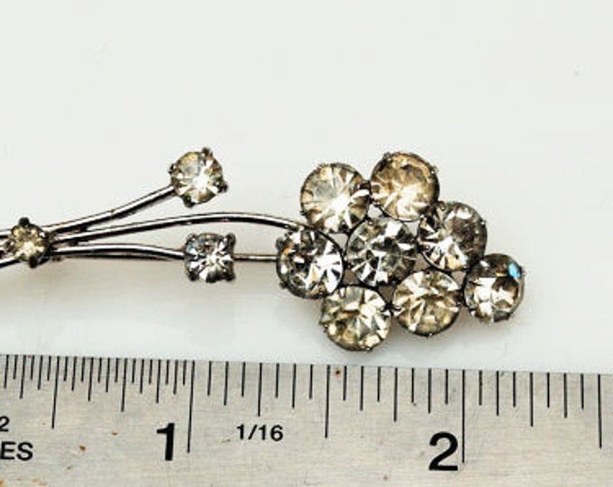 Rhinestone Flower Brooch - Signed Austria - Clear Crystal - silver metal- Floral Pin