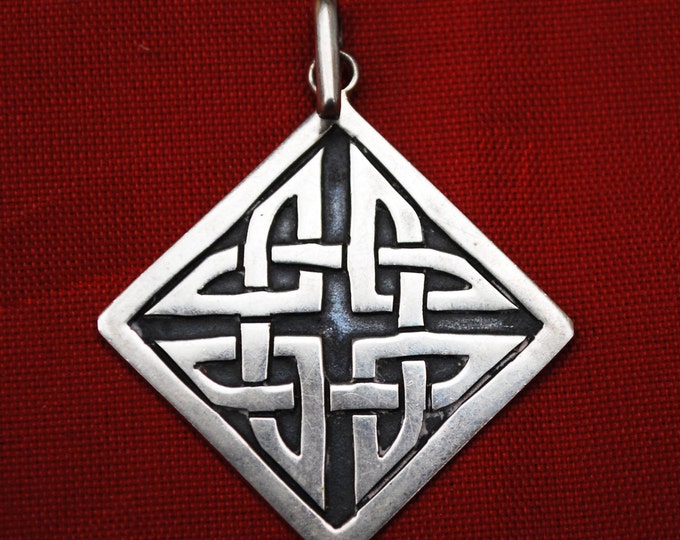 Sterling Celtic Pendant - Silver Irish square diamond Knott cross