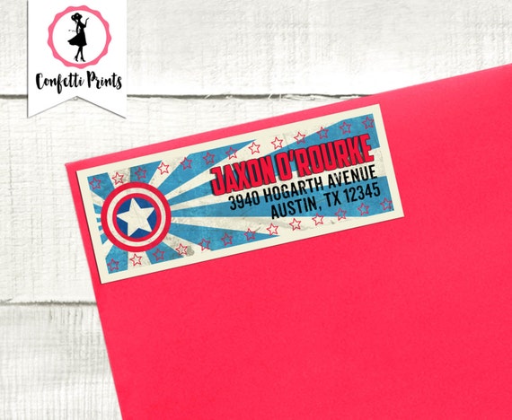 CAPTAIN AMERICA Return Address Label | Avengers Birthday | Superhero Address Label | Personalized Address Label | Printable Address Label Il_570xn