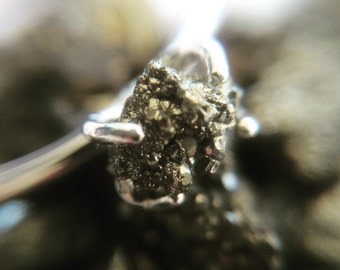 Pyrite Ring, Raw Pyrite Ring, Stacking Ring, Natural Pyrite, Rustic Ring, Simple, Minimal, Boho Chic, Raw Prong Ring, Modern, Gypsy, Gift