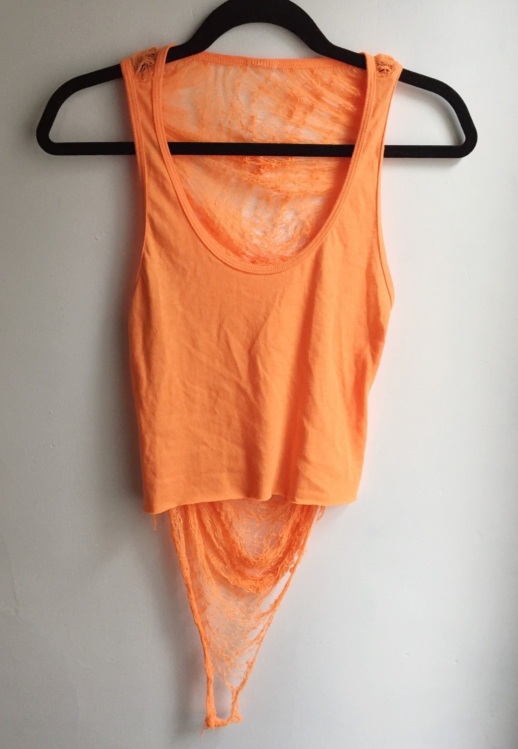 Shredded Neon Orange Crop Top Tank Size Small