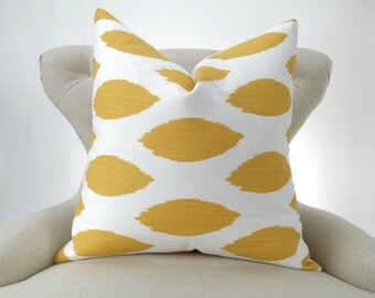 Yellow Ikat Pillow Cover -MANY SIZES- Chipper corn white custom euro sham throw cushion geometric bold modern decorative 18x18 24x24 28x28
