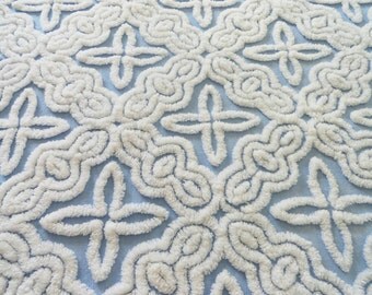 Blue Hofmann Stars and Scrolls Vintage Chenille Bedspread Fabric Piece...18 x 24"