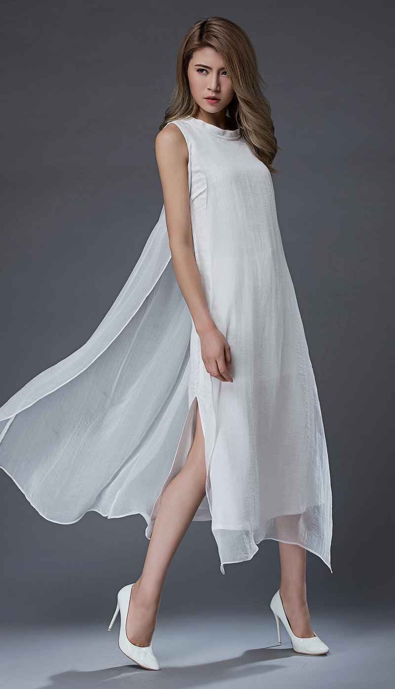 Layered White Dress Floaty Elegant Long Sleeveless