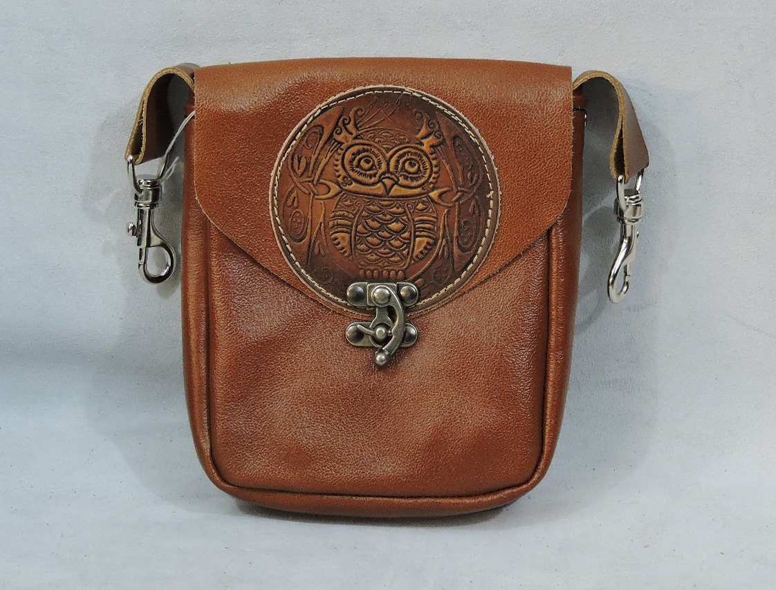In Stock Tan Leather Clip Bag Hip Pouch by EarthlyLeatherSupply