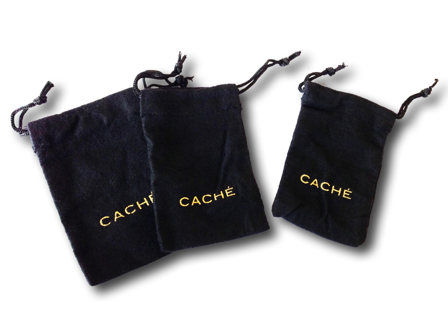 Small Drawstring Fabric Jewelry Pouch CACHE 2.75 x 4 Inches