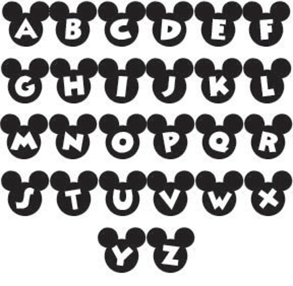 Mickey Mouse Disney font 1 inch alphabet letters monogram