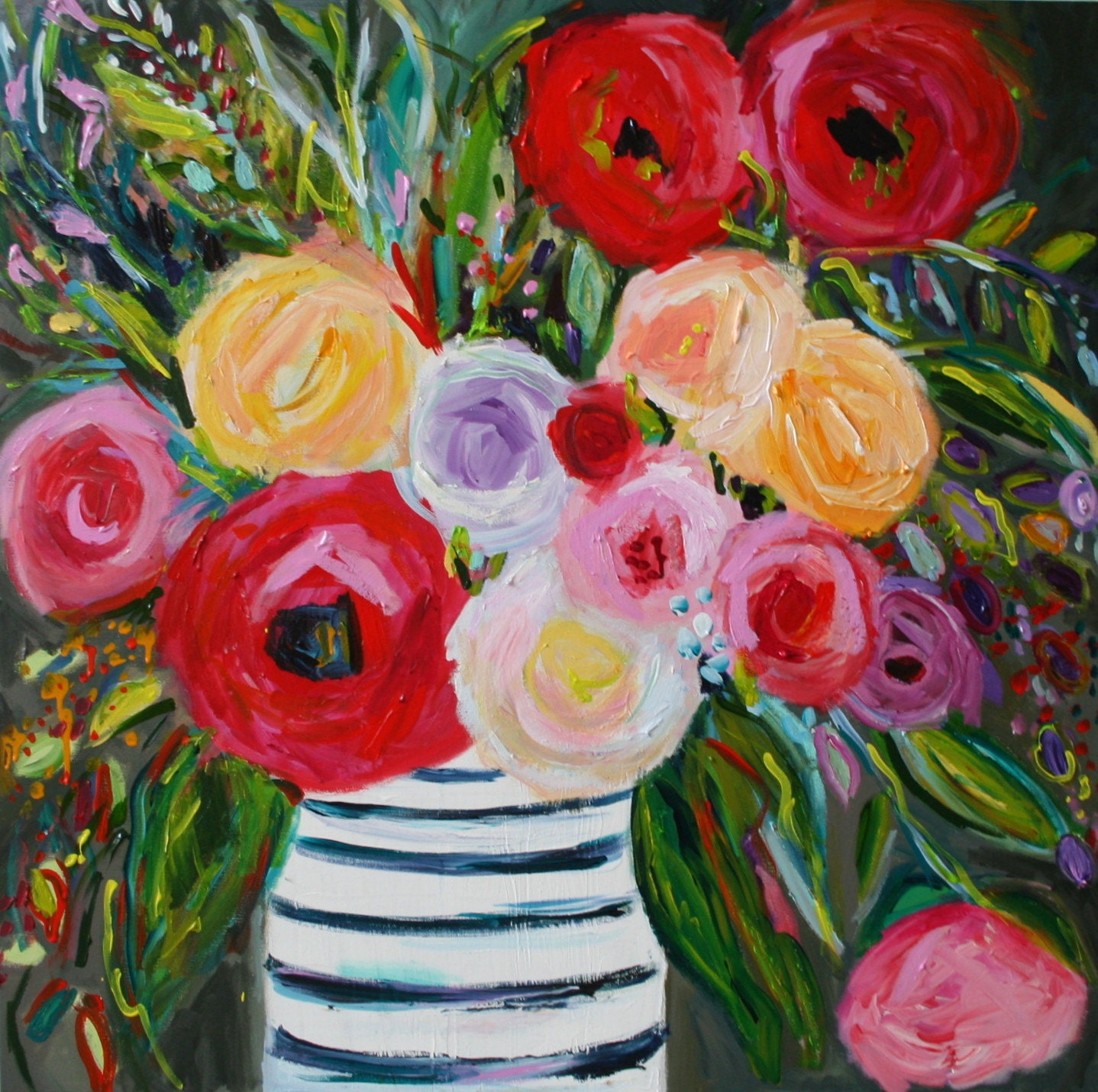 Large Bold Abstract Floral Still LIfe Bright Bouquet Ginger