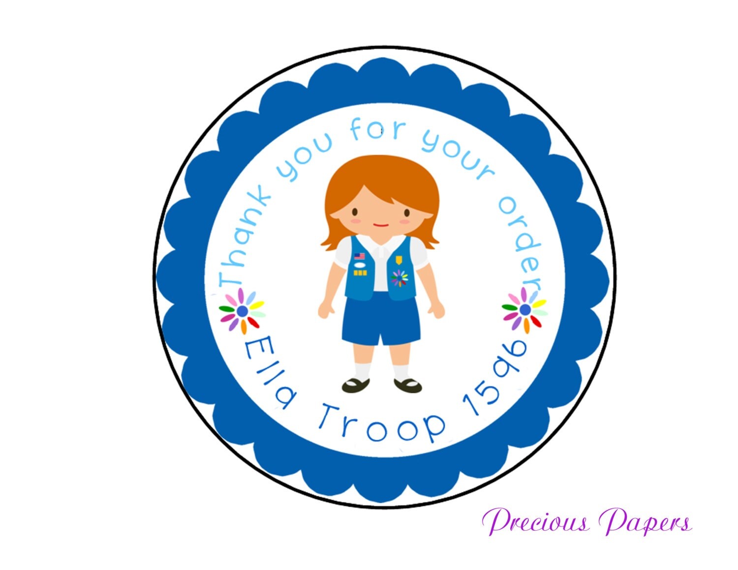 Personalized PRINTED Daisy troop stickers girl scout favor