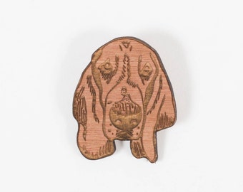 Mollie, the Basset Hound ~ wooden brooch - gift for dog lovers