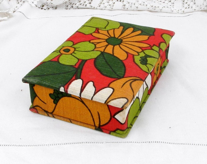 Vintage Retro 1960s Patterned Fabric Covered Wooden Box, French Vintage Decor, Mid Century, Cloth Box, Jewelry Trinket, Gift, Jewellery
