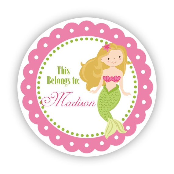 Personalized Name Tag Stickers Pink and Lime Green Ocean