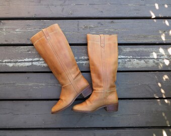 ladies tan leather boots size 5