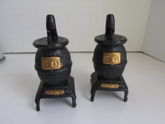 Antique Pot Belly Wood Stove Salt and Pepper by ReVintageLannie