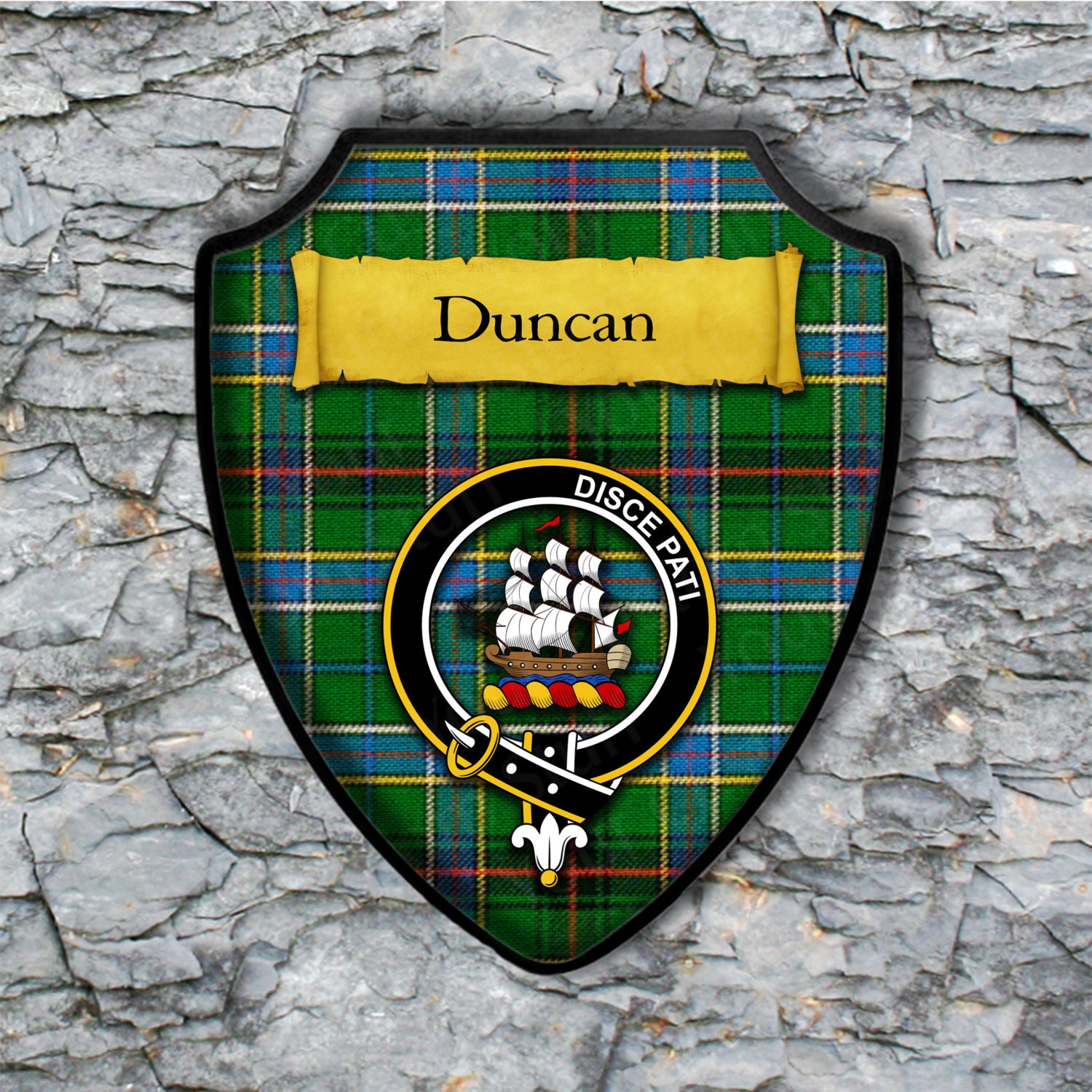 Duncan Shield Plaque with Scottish Clan Coat of Arms Badge on