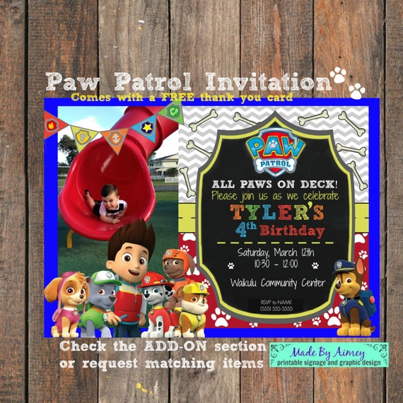 Paw Patrol Birthday Invitation // All Paws On Deck