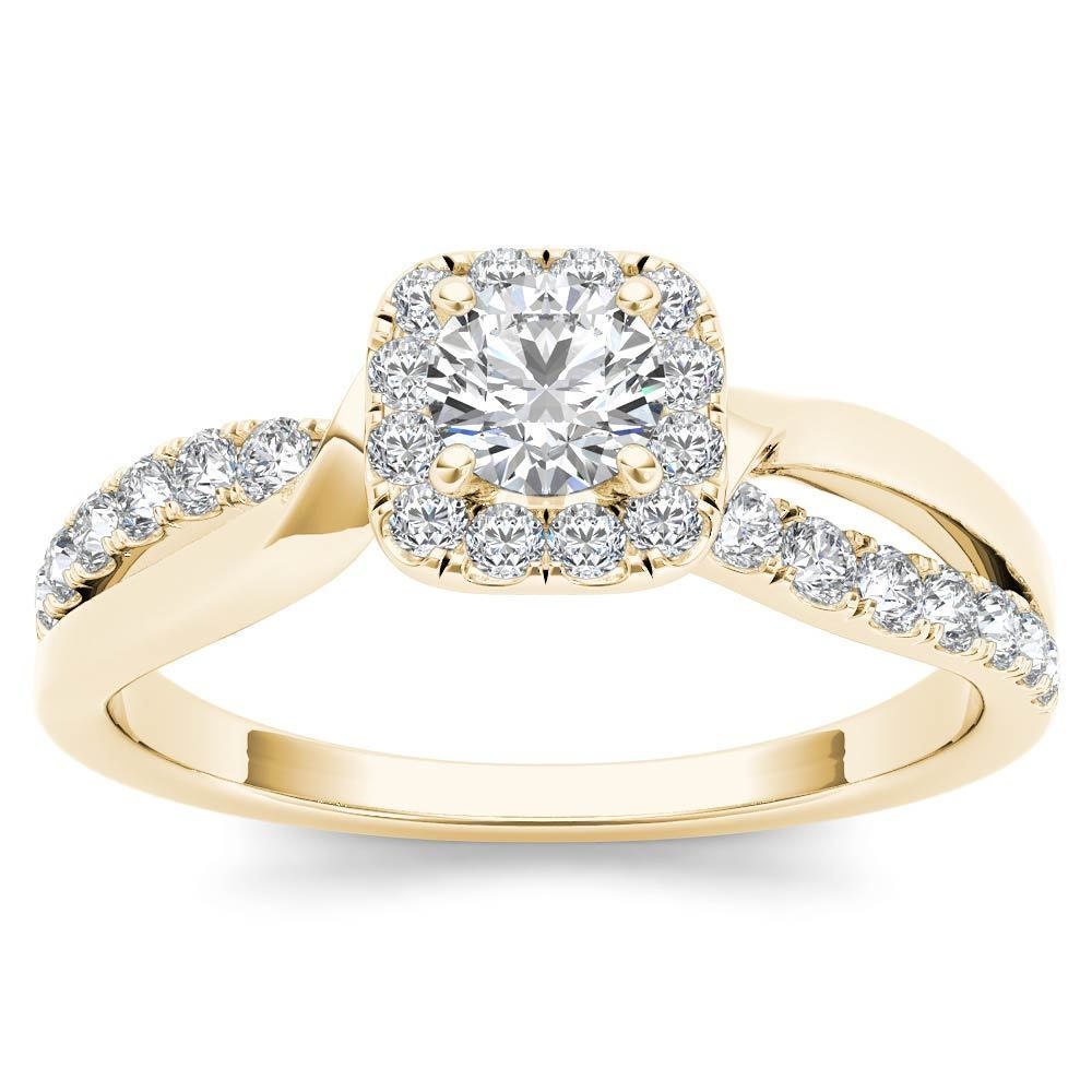 14Kt Yellow Gold Diamond Engagement 0.75 Ct Halo Ring