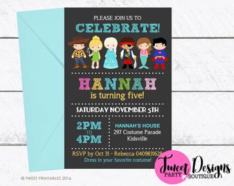 COSTUME PARTY INVITATION, Printable Birthday Invitation, Dress Up Party Girl Invitations, Girl Boy Costume Invitation, Costume Kids Invite