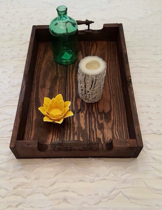 Medium Reclaimed Dark Stained Pallet Wood Serving Tray With
